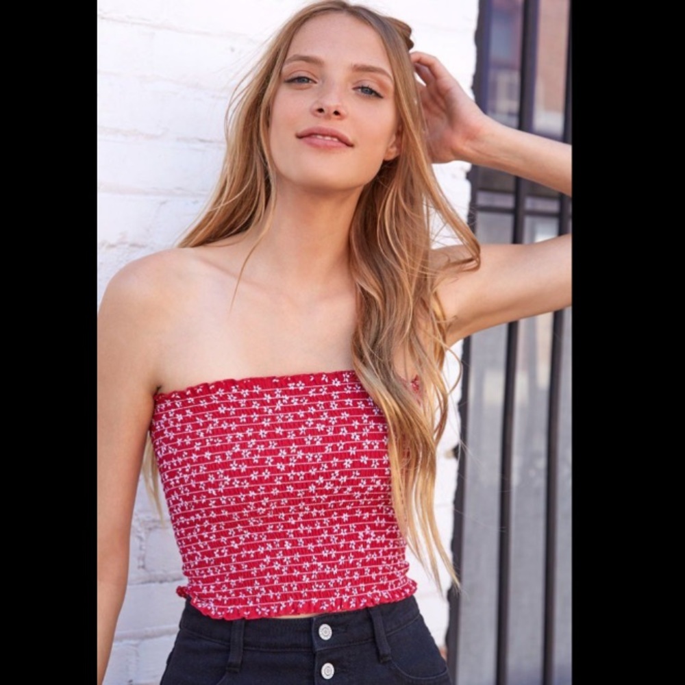 Brandy Melville Red Flowery Tube Top - Picture 1 of 5